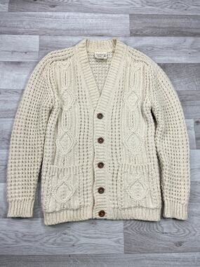 🔥Vintage Gaeltarra Aran Ireland Fisherman Pure New Wool Cream Cardigan Sweater